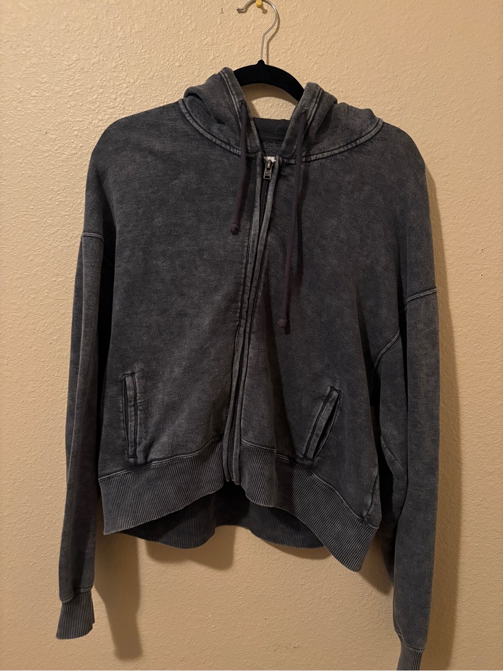 Hollister Washed Charcoal Zip-Up Hoodie